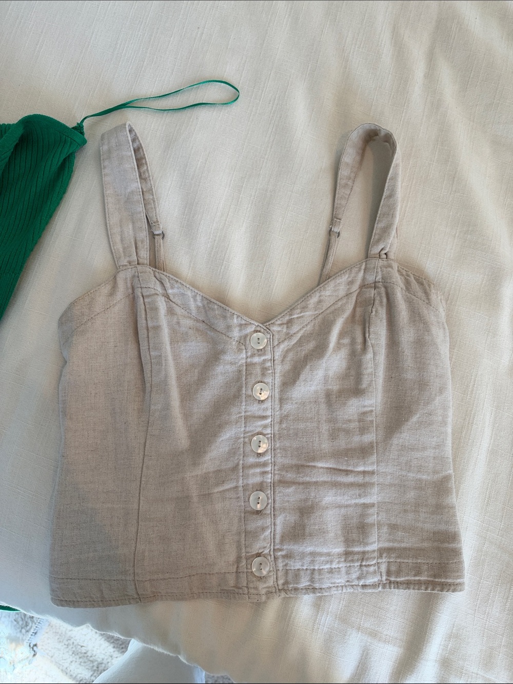 Abercrombie & Fitch Light Taupe Button-Front Linen Tank